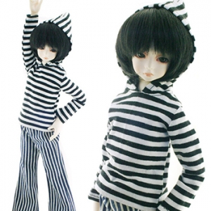[MSD] Striped Cute Hood T(Black)